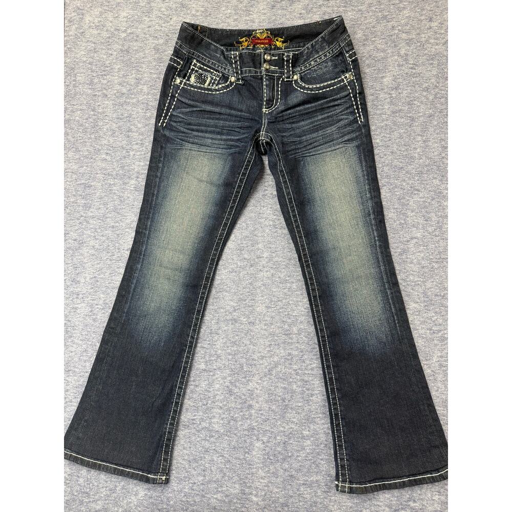 Maurices Women's Dark Wash Bootcut Blue Jeans with Bling Pockets Size 5/6 Reg